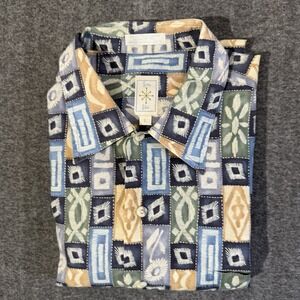 Vintage Men's Burma Bibas Geometric Print Hawaiian/Aloha/ Camp Shirt Size L